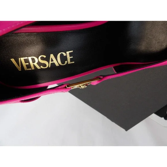 NIB VERSACE PINK LEATHER GOLD MEDUSA SANDALS 100 MM HEEL PUMPS 36.5 6.5 SPAIN - Picture 6 of 8